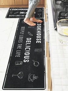 Anti Fatigue Kitchen Mat Farmhouse Kitchen Rugs Waterproof Kitchen mats for Floor 2 Piece Set Non Slip Kithcen Rugs and mats (Black)