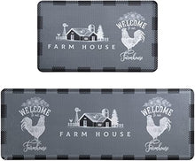 Kitchen Mat Set of 2 Farmhouse Anti Fatigue Floor Mat,Rooster Buffalo Plaid Sunflowers Kitchen Rug Sets PVC Leather Waterproof & Non-Slip Comfort Standing Mats for Kitchen,Sink,Office,Laundry