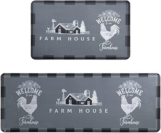 Rooster Kitchen Rug Memory Foam Kitchen Mat Set of 2, Farmhouse