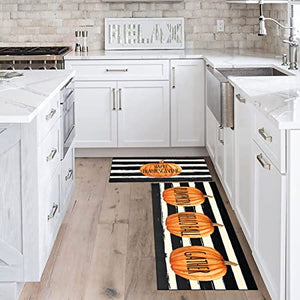 Fall Pumpkin Kitchen Mat Set of 2 Non Slip Thick Kitchen Rugs and Mats for Floor Comfort Standing Mats for Kitchen, Sink, Office, Laundry, 17"x47"+17"x28"