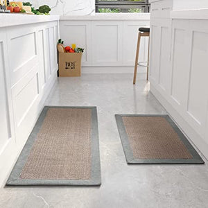 SUPENUIN Kitchen Rugs and Mats 2PCS Non Skid Kitchen Mats for Floor Washable Kitchen Runner Rugs for Kitchen Front of Sink Beige 20"x32"+20"x47"