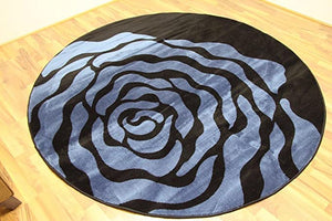 Blue Black White 6 Feet 5 inch Diameter Round Modern Area Rug Carpet