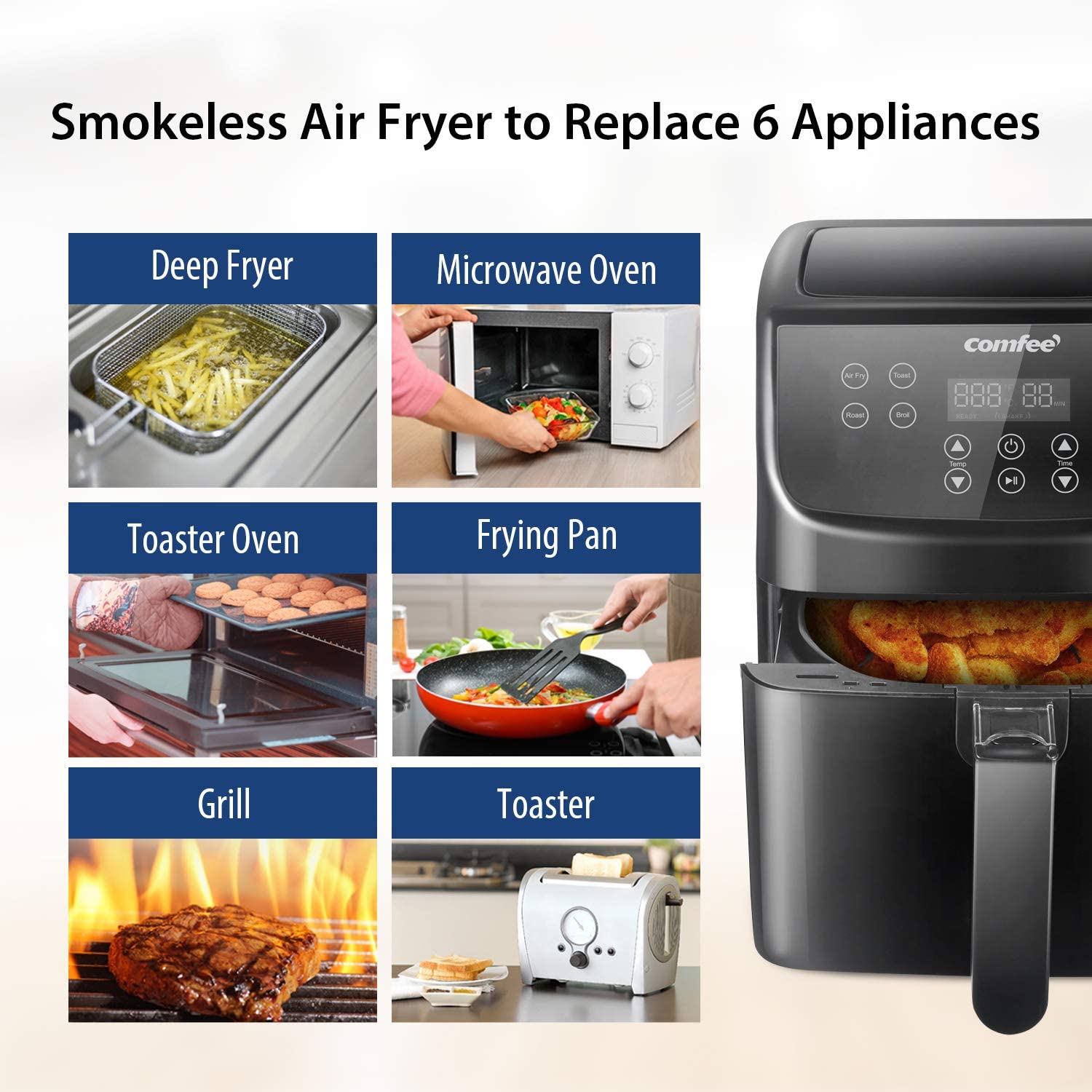 5.8Qt Air Fryer 10-in-1 Digital Air Fryer Hot Oven Cooker With LED Touch  Screen 