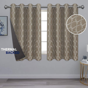 Jacquard Blackout Curtains for Bedroom, Cold/Heat/Sun Blocking and Noise Reduction Thermal Insulated Window Drapes, Camel, 52 x 63 inch Length, Set of 2 Grommet Curtain Panels