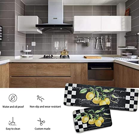 rocxemly Lemon Kitchen Mat Set of 2 Black and White Plaid Kitchen Rug –  Modern Rugs and Decor