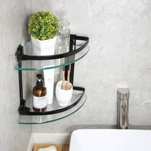 Heavy Duty Wall Mounted Corner Shelves Aluminum Tempered Glass Storage 2-Tiers