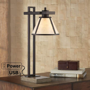 Bronze Column Desk Lamp with USB Port and Outlet