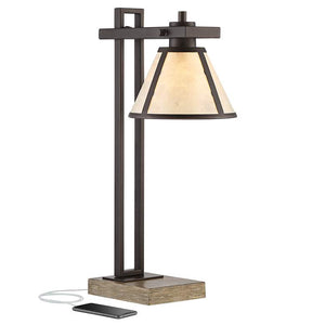 Bronze Column Desk Lamp with USB Port and Outlet