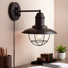 Amqui Bronze Cage Shade Plug-In Swing Arm Wall Lamp