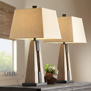 Tapering Column USB Table Lamps Set of 2