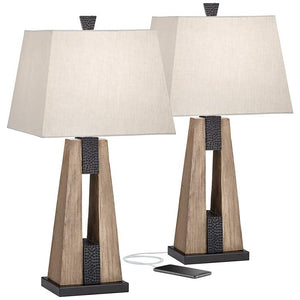 Tapering Column USB Table Lamps Set of 2