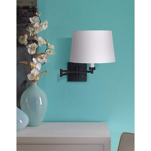 Espresso with White Linen Shade Swing Arm Wall Lamp