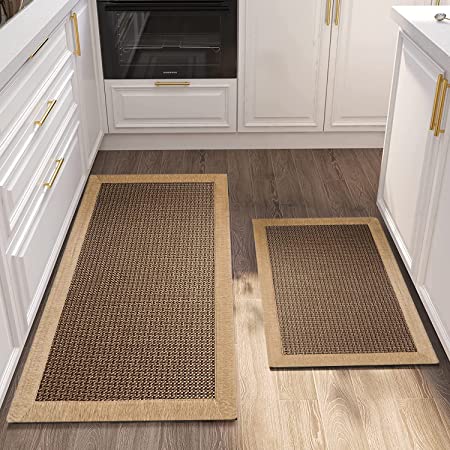 JMZNBF Twill Kitchen Mat Kitchen Rugs Set of 2 Kitchen Rugs and Mats Non Skid Washable Kitchen Floor Rugs for in Front of Sink Heavy Duty Standing Mat