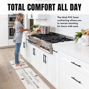 Anti-Fatigue Mat - Cushioned Kitchen Floor Mats - Grey 2-Piece Antifatigue Runner Set for Standing in Comfort - Padded, Non-Slip & Washable