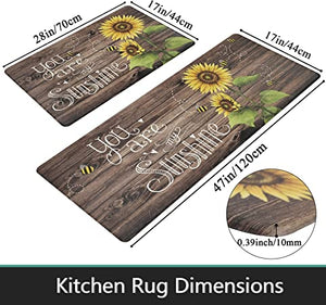 2 Piece Cushioned Kitchen Rugs and Mats Sunflower Spring Anti Fatigue