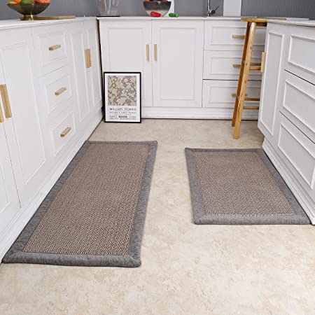 KIMODE Anti Fatigue Kitchen Mat 2PCS,Non-Skid Waterproof Kitchen  Rugs,Farmhouse Kitchen Mat for Floor,Cushioned Comfort Foam Standing Mat  for