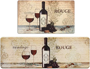 Wine Bottles Anti Fatigue Kitchen Mat Set of 2 Piece, Non-Slip