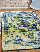 Vintage Distressed Navy Blue Yellow Area Rugs