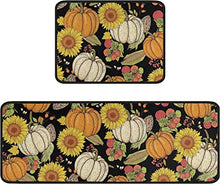 Fall Pumpkin Sets of 2,Thanksgiving Farmhouse Kitchen Rugs Decoration Rubber Backing Non-Slip Floor Mat for Sink Waterproof Laundry Room Rugs Runner,Black 17x24+17x48inch