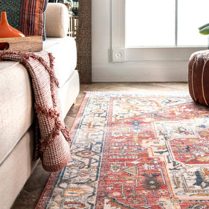 nuLOOM Ethel Medallion Fringe Area Rug,Orange