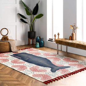 Thomas Paul Printed Flatweave Cotton Fabled Whale Runner Soft Area Rug Multi