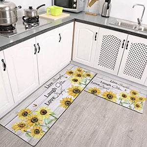 U'Artlines Sunflower Set of 2 Non Slip Kitchen Rugs and Mats Rubber Backing Kitchen Floor Mats Farmhouse Kitchen Rugs Runner Comfort Standing Mat for Kitchen Laundry Room (H Offwhite)