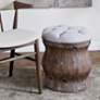 Newl Light Gray Tufted Round Wood Ottoman with Storage