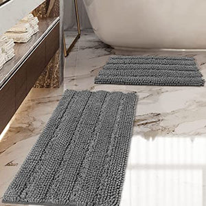 iCOVER Bathroom Rugs Set, Anti-Slip Design Thick Chenille Striped