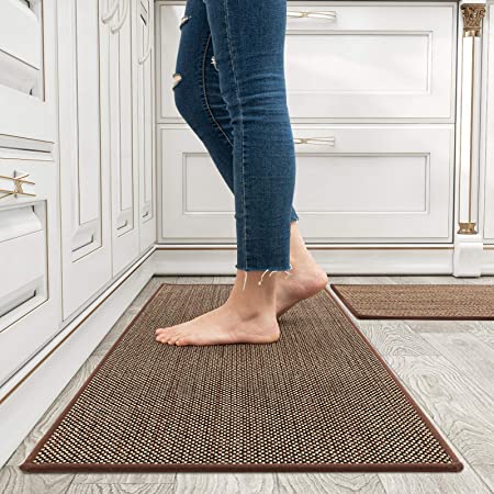 MontVoo Rugs and Mats Washable [2 Pcs] Non-Skid Natural Rubber Runner Rugs Set for Kitchen Floor Front of Sink, Hallway, Laundry Room 17x30+17x47