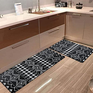 HiiARug Anti Fatigue Kitchen Mats Set of 2, 18" x30''+18"x47", Kitchen Floor Mat Cushioned Durable Kitchen Rugs and Mats Non Skid Washable Standing Mat for Kitchen & Laundry Room(MX Black)