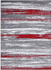 Modern Abstract Soft Ivory Grey Red Area Rug