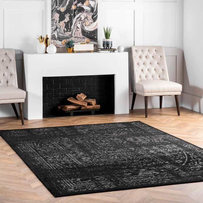 Distressed Vintage Black Soft Area Rug