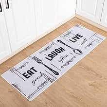 Carvapet 2 Pieces Kitchen Rug Set Non-Slip Backing Mat Throw Rug for Kitchen Doormat Runner Rug Set, Motto Design, Blackish/Dark Grey (17"x48"+17"x24")