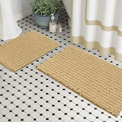 Feivea Bathroom Rug Sets 2 Piece Extra Thick Chenille Mats Fluffy Soft  Absorbent Non Slip Washable Mats for Bathroom, Tub, Indoor 24×16+32×20,  Cream