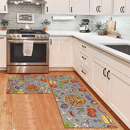 SUPENUIN Kitchen Rugs and Mats 2PCS Non Skid Kitchen Mats for