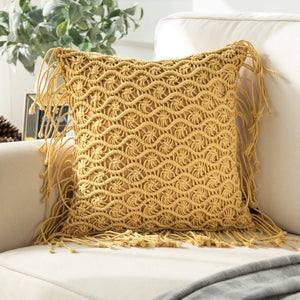 Handmade Crochet Woven Boho Throw Pillow with Tassels Cute Farmhouse Pillow Insert Included