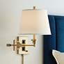 Eleganta Brushed Satin Brass Swing Arm Wall Lamp with Cord Cover