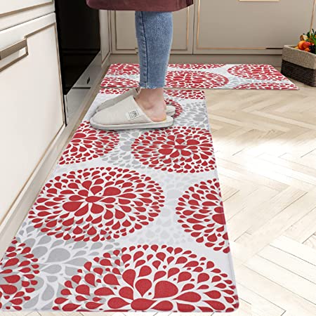 Floral Print 2 Piece Kitchen Rug Non Slip Floor Mats Cushioned Comfort  Standing Mats Waterproof Runner Decroative Kitchen Carpet 