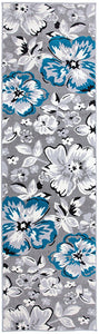 Gray/Grey Teal Blue White Floral Area Rugs