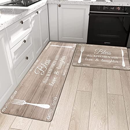 Pauwer Kitchen Rugs Set of 2 Cushioned Kitchen Mat Anti Fatigue Kitchen Mats for Floor Farmhouse Kitchen Runner Rugs and Mats Non Skid Washable Waterproof PVC Foam Kitchen Area Rug Runner