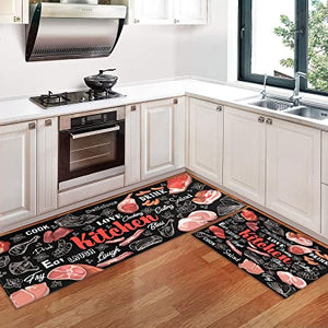 Coffee Rugs for Kitchen - Kitchen Mat Set of 2, Red Kitchen Rugs