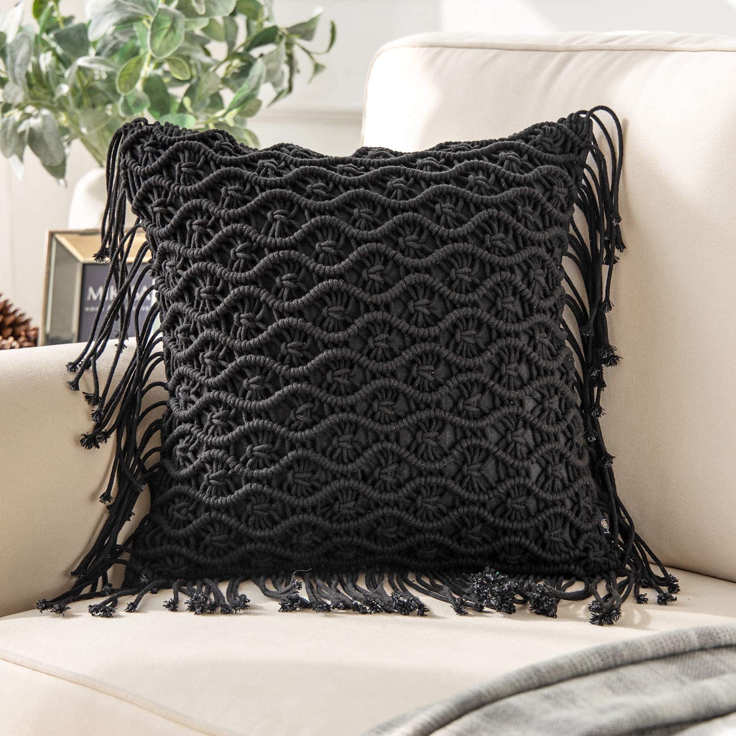 Macrame Throw Pillow Cover 18 Boho Pillow Cover Macrame Cushion Cover Rustic  Farmhouse Pillows for Living Room Couch or Bed Bedroom 