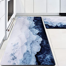 MAYHMYO Blue Kitchen Rugs Set 2 PCS Anti Fatigue Non Skid Mats Waterproof Cushioned Kitchen Sink Mats Padded Kitchen Mats for Standing Floor, Laundry, Bathroom, Office