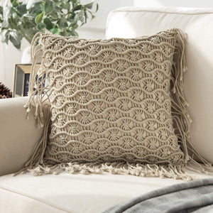 Handmade Crochet Woven Boho Throw Pillow with Tassels Cute Farmhouse Pillow Insert Included