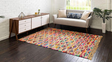 Cotton Trellis Collection Modern Geometric Bright Colors Multi/Beige Area Rug