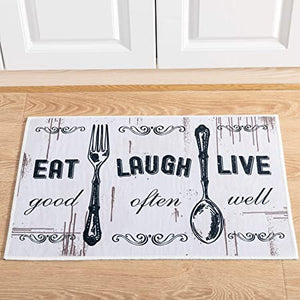 Carvapet 2 Pieces Kitchen Rug Set Non-Slip Backing Mat Throw Rug for Kitchen Doormat Runner Rug Set, Motto Design, Blackish/Dark Grey (17"x48"+17"x24")