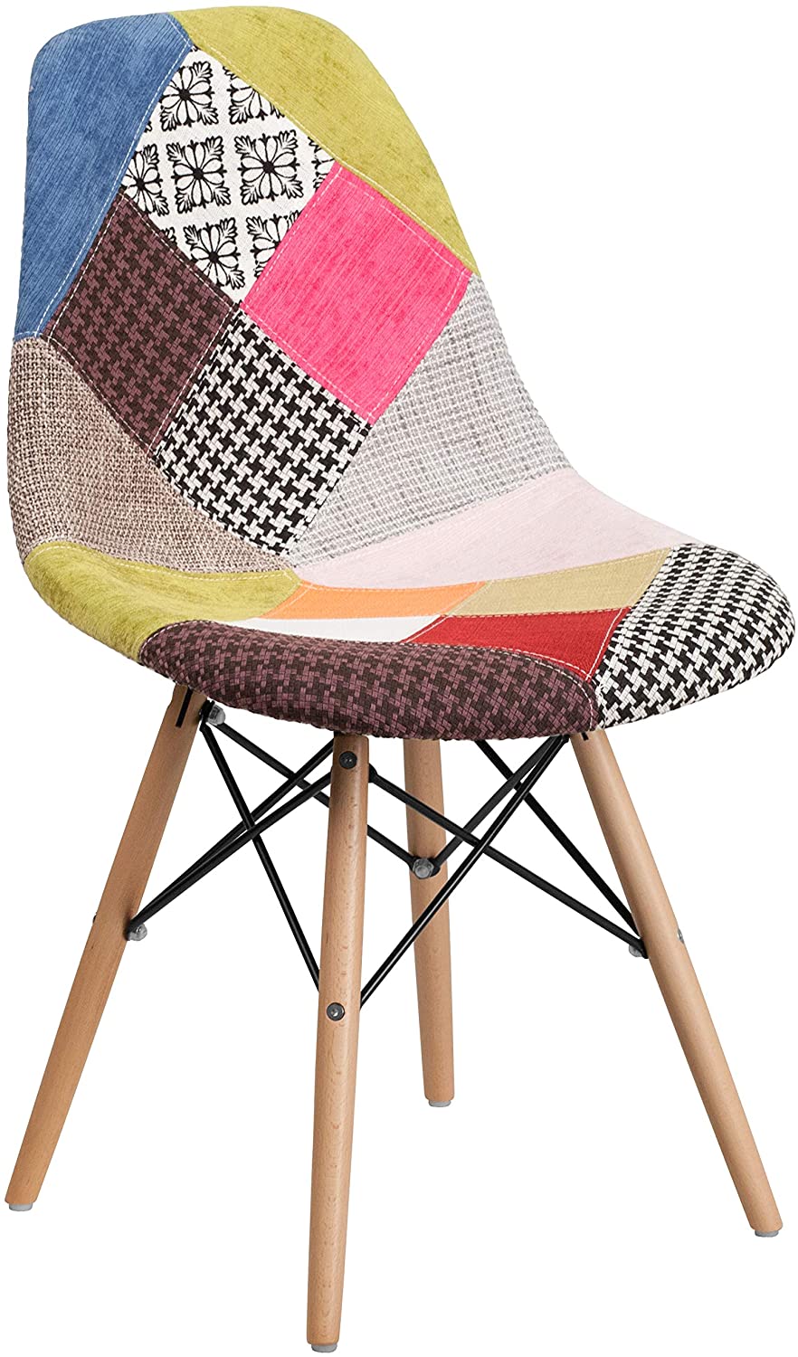 Furniture Elon Series Milan Patchwork Fabric Chair with Wooden Legs