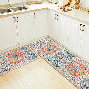 Kitchen Rugs Kitchen Mat Set of 2 Kitchen Rug Non-Slip Kitchen Rugs and Mats 47.3x17.3/31.5x17.3 Inch Floor Mat Doormat Runner Rug for Kitchen, Laundry, Living Room, Bedroom, Bathroom, Front Door