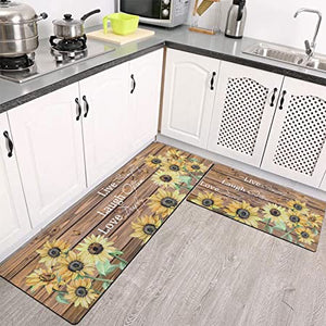 U'Artlines Sunflower Set of 2 Non Slip Kitchen Rugs and Mats Rubber Backing Kitchen Floor Mats Farmhouse Kitchen Rugs Runner Comfort Standing Mat for Kitchen Laundry Room (H Offwhite)