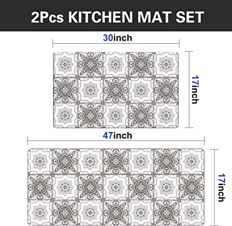 AGELMAT Kitchen Mat,2PCS Boho Kitchen Rug and Mats Memory Foam